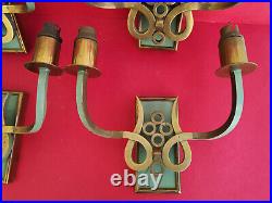 4 appliques lampe art deco 1935 Bonze doré et patine verte dlg Leleu Poillerat