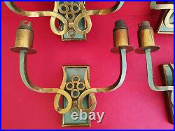 4 appliques lampe art deco 1935 Bonze doré et patine verte dlg Leleu Poillerat