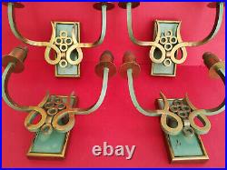 4 appliques lampe art deco 1935 Bonze doré et patine verte dlg Leleu Poillerat