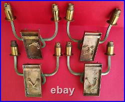 4 appliques lampe art deco 1935 Bonze doré et patine verte dlg Leleu Poillerat