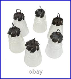 6 Tulipes Art Déco en verre pressé Degué pour lampe et lustre