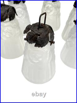 6 Tulipes Art Déco en verre pressé Degué pour lampe et lustre