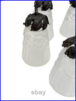 6 Tulipes Art Déco en verre pressé Degué pour lampe et lustre