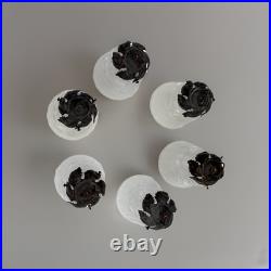 6 Tulipes Art Déco en verre pressé Degué pour lampe et lustre