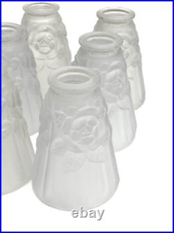 6 Tulipes Art Déco en verre pressé Degué pour lampe et lustre