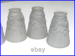 6 Tulipes Art Déco en verre pressé Degué pour lampe et lustre