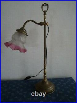 ANCIENNE LAMPE ART DECO à poser orientable coulissante TULIPE bord rose