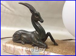 ANCIENNE LAMPE ART DÉCO antilopes boule opaline luminaire éclairage
