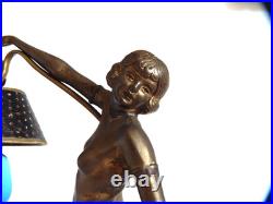 ANCIENNE LAMPE à Poser en BRONZE ou Laiton Décor FEMME NUE Style Art Déco