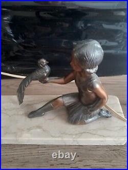 ART DECO LAMPE VEILLEUSE femme Enfant Oiseaux Régule sur base en marbre