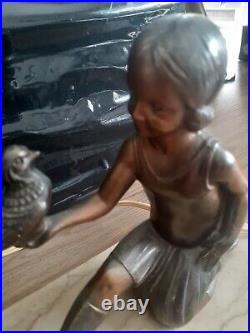ART DECO LAMPE VEILLEUSE femme Enfant Oiseaux Régule sur base en marbre