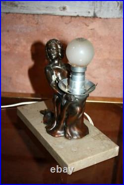 ART DECO LAMPE VEILLEUSE femme Régule sur base en marbre