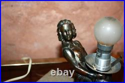 ART DECO LAMPE VEILLEUSE femme Régule sur base en marbre