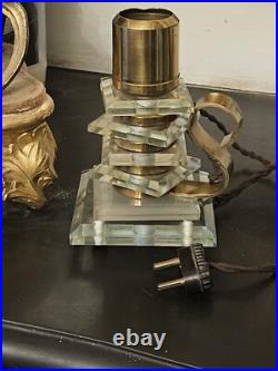 ART DECO MODERNISTE style DESNY Magnifique Pied de Lampe Verre et Laiton 1930