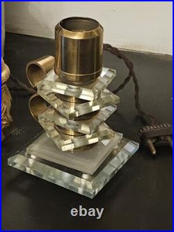 ART DECO MODERNISTE style DESNY Magnifique Pied de Lampe Verre et Laiton 1930