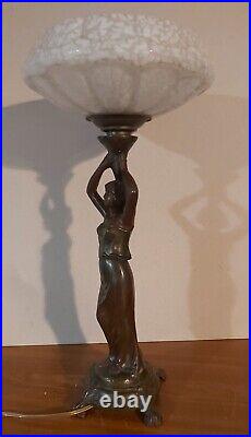 ART DECO SUPERBE LAMPE CARIATIDE L. GOYAU 1900 ART NOUVEAU Patine BRONZE CLICHY