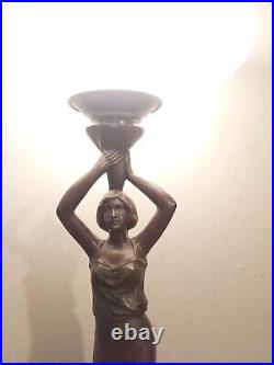 ART DECO SUPERBE LAMPE CARIATIDE L. GOYAU 1900 ART NOUVEAU Patine BRONZE CLICHY