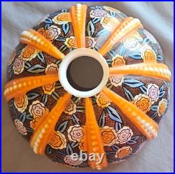 Abat-jour lampe champignon ou lustre art déco en opaline décor polychrome ROSES