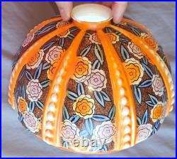 Abat-jour lampe champignon ou lustre art déco en opaline décor polychrome ROSES