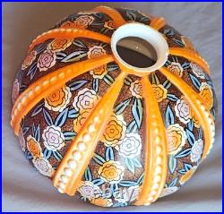 Abat-jour lampe champignon ou lustre art déco en opaline décor polychrome ROSES