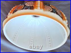 Abat-jour lampe champignon ou lustre art déco en opaline décor polychrome ROSES