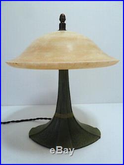 Albert CHEURET Lampe Art Deco Bonze patine verte Albâtre XX ème 20th signé