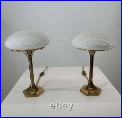 Ancien Art Deco Laiton Milk Glass Shad Eclairage Lampe De Table Lampadaire