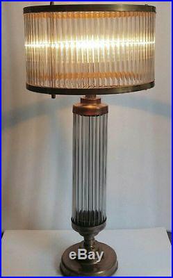 Ancien Art Deco Skyscraper Laiton Glass Rod Eclairage Lampe De Table Lampadaire