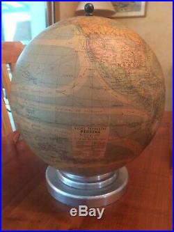 Ancien Globe Terrestre Art Deco Verre Mappemonde Lampe Vintage Lumineux Perrina
