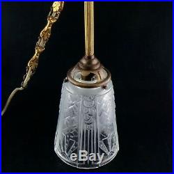 Ancien, Lampe Tulipe ART DECO Verre & Bronze, lamp glass shade, muller/degue