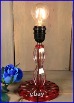 Ancien Lampe de Table VAL SAINT LAMBERT Art Déco en Cristal Taillé Rouge Doublé