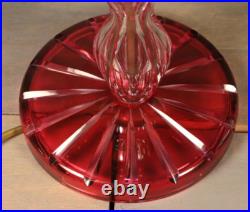 Ancien Lampe de Table VAL SAINT LAMBERT Art Déco en Cristal Taillé Rouge Doublé