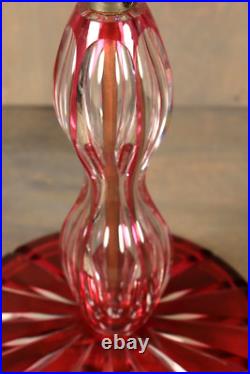Ancien Lampe de Table VAL SAINT LAMBERT Art Déco en Cristal Taillé Rouge Doublé
