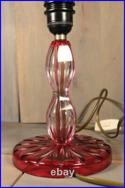 Ancien Lampe de Table VAL SAINT LAMBERT Art Déco en Cristal Taillé Rouge Doublé