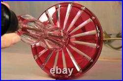 Ancien Lampe de Table VAL SAINT LAMBERT Art Déco en Cristal Taillé Rouge Doublé