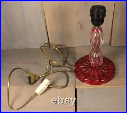 Ancien Lampe de Table VAL SAINT LAMBERT Art Déco en Cristal Taillé Rouge Doublé