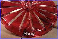 Ancien Lampe de Table Val Saint Lambert Art Déco en Cristal Taillé Rouge Doublé
