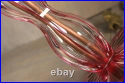 Ancien Lampe de Table Val Saint Lambert Art Déco en Cristal Taillé Rouge Doublé