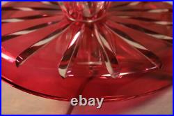 Ancien Lampe de Table Val Saint Lambert Art Déco en Cristal Taillé Rouge Doublé