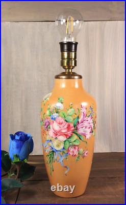 Ancien Lampe en Porcelaine de LIMOGES Vase Peint à la Main Art Déco Fleurs Signé