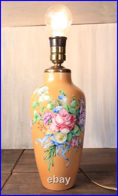 Ancien Lampe en Porcelaine de LIMOGES Vase Peint à la Main Art Déco Fleurs Signé