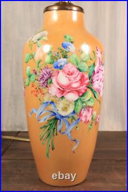 Ancien Lampe en Porcelaine de LIMOGES Vase Peint à la Main Art Déco Fleurs Signé