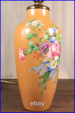 Ancien Lampe en Porcelaine de LIMOGES Vase Peint à la Main Art Déco Fleurs Signé