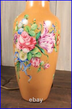Ancien Lampe en Porcelaine de LIMOGES Vase Peint à la Main Art Déco Fleurs Signé
