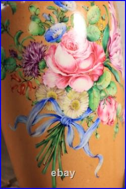 Ancien Lampe en Porcelaine de LIMOGES Vase Peint à la Main Art Déco Fleurs Signé