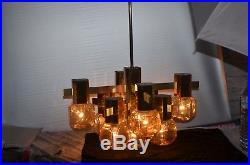 Ancien Lustre Art Deco Metal Dore 9 Globe Lampe 1 Applique Tulipe Verre