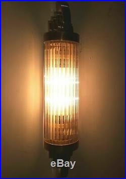 Ancien Old Art Deco Nickel Laiton & Glass Rod Lumiere Appliques murale Lampe