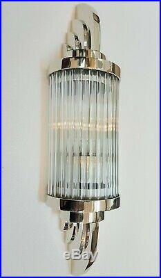 Ancien Old Art Deco Nickel Laiton & Glass Rod Lumiere Appliques murale Lampe