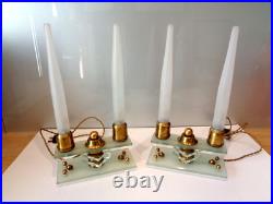 Ancien Paire de Lampe Chandelier de Table Moderniste DLG ADNET Art Déco Verre