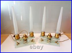 Ancien Paire de Lampe Chandelier de Table Moderniste DLG ADNET Art Déco Verre